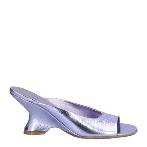 Dries Van Noten lilac metallic leather wedge mules with peep-toe and 80mm heel